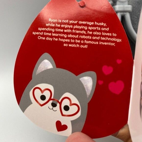 Squishmallow 3.5” Valentines Heart Eye Glasses Ryan Husky Clip On Keychain- NWT - Picture 4 of 7